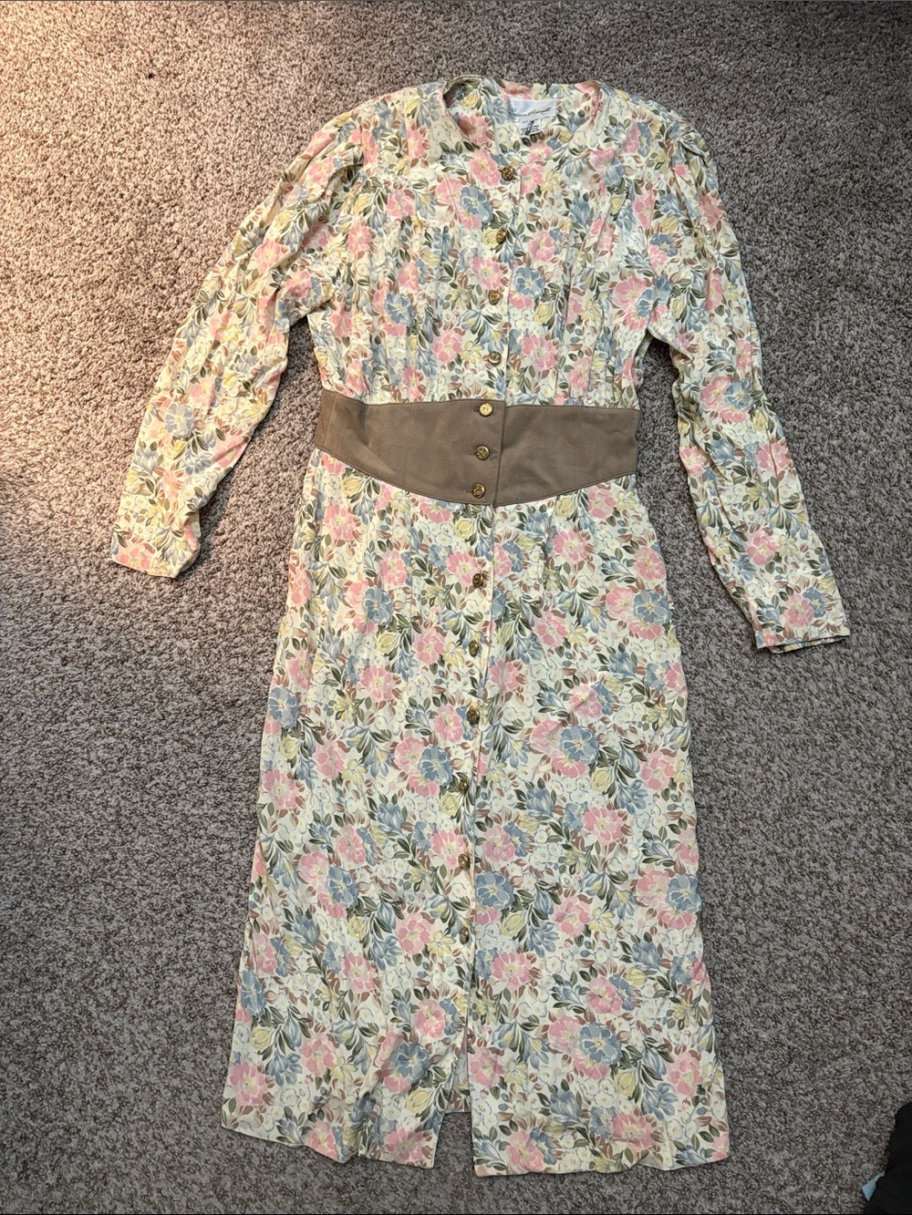 Vintage Susan Bennet Floral Midi Shirt Dress with Button Waist Detail